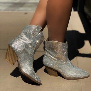 ✧LAST PAIR 5.5✧ Champagne Gold Rhinestone Cowboy Ankle Boots